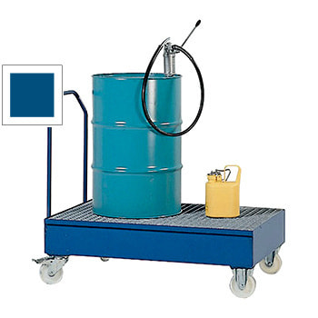 Fahrbare Auffangwanne - 2 x 200 l Fass - Traglast 850 kg - Gitterrost - 1.130 x 850 x 1.450 mm (HxBxT) - enzianblau RAL 5010 Enzianblau