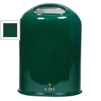 Ovaler Abfallbehälter mit Federklappe - Pfosten-/Wandmontage - 45l - moosgrün RAL 6005 Moosgrün
