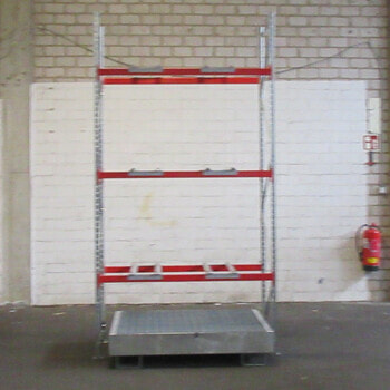 Fassregal - Auffangwanne mit Gitterrostauflage - 6 x 200 Liter Fässer - 3 Ebenen Fassregal - Auffangwanne mit Gitterrostauflage - 6 x 200 Liter Fässer - 3 Ebenen