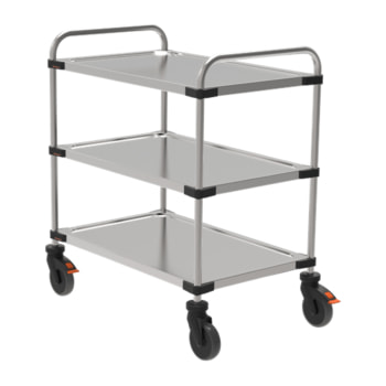 Edelstahl Servierwagen - Küchenwagen - 3 Etagen - Ladefläche 800 x 500 mm (BxT) - 4 Lenkrollen - Etagenwagen - Geschirrwagen - Abräumwagen