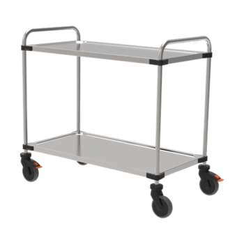 Edelstahl Servierwagen - Küchenwagen - 2 Etagen - Ladefläche 1.000 x 500 mm (BxT) - 4 Lenkrollen - Etagenwagen - Geschirrwagen - Abräumwagen Edelstahl Servierwagen - Küchenwagen - 2 Etagen - Ladefläche 1.000 x 500 mm (BxT) - 4 Lenkrollen - Etagenwagen - Geschirrwagen - Abräumwagen