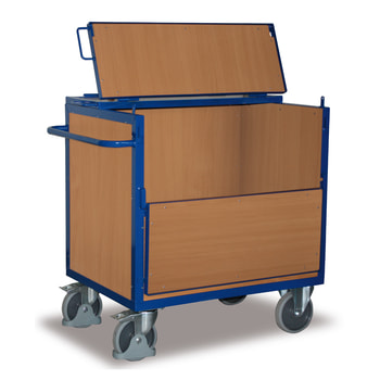Holzkastenwagen mit Deckel - klappbare Seite - Traglast 500 kg - enzianblau - Ladefläche wählbar 