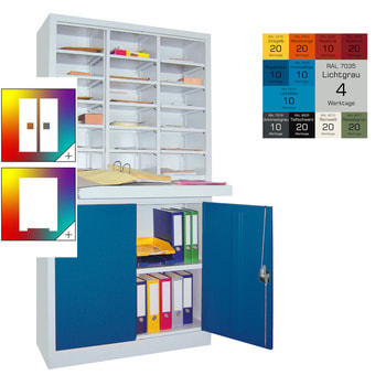 Aktenschrank - Büroschrank mit Sortierstation - 18 Fächer Ordnungsregal - Ausziehboden - 1.950 x 1.000 x 400 mm (HxBxT) - Farbe wählbar 