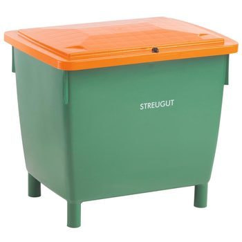 HDPE Universalbehälter für Streugut und andere Stoffe, robust und abschließbar, Volumen wählbar, grün/orange 