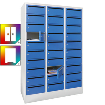 Postverteilerschrank - Schließfachschrank - 3 Abteile a 30 cm - 30 Fächer - Farben wählbar 