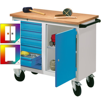 Mobile Werkbank - Werkstattwagen - 915 x 1.090 x 600 mm - 6 Schubladen und ein Schrankfach - Farbe wählbar 