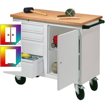 Mobile Werkbank - Werkstattwagen - 915 x 1.090 x 600 mm - 4 Schubladen und Schrankfach - Farbe wählbar 