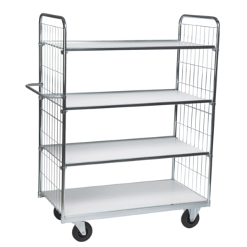 Beispielabbildung Etagenwagen mit 4 Etagen: hier in der Version mit Ladefläche 600 x 1.200 mm Beispielabbildung Etagenwagen mit 4 Etagen: hier in der Version mit Ladefläche 600 x 1.200 mm