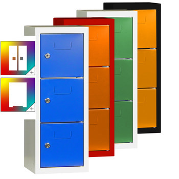 Schließfachsäule - 598 x 225 x 200 mm (HxBxT) - 3 Fächer - Türen mit Etikettenrahmen - Farbe wählbar 