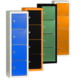 Beispielabbildung Schließfachsäule, hier in verschiedenen Farbkombinationen, mit Etikettenrahmen