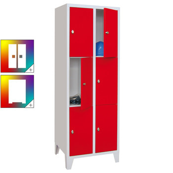 Schließfachschrank - 6 Fächer a 300 mm - 1.850x600x500 mm (HxBxT) - Füße - Zylinderschloss - Farbe wählbar 