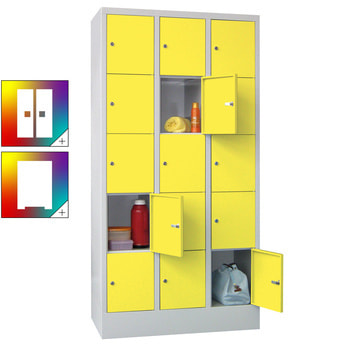 Schließfachschrank - 15 Fächer a 300 mm - 1.850x900x500 mm (HxBxT) - Sockel - Zylinderschloss - Farbe wählbar 