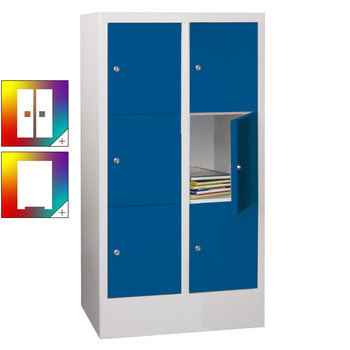 Schließfachschrank - 6 Fächer a 300 mm - 1.187x600x500 mm (HxBxT) - Sockel - Zylinderschloss - Farbe wählbar 