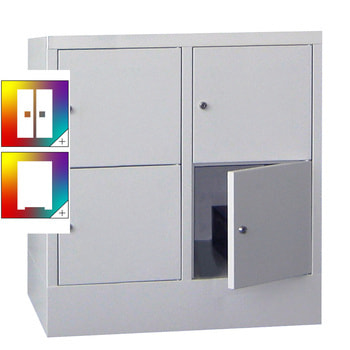 Schließfachschrank - 4 Fächer a 400 mm - 855x800x500 mm (HxBxT) - Sockel - Drehriegel - Farbe wählbar 