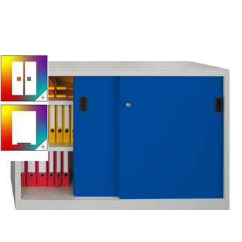 Schiebetürenschrank - Vollblechtüren - 1.000x1.500x400 mm (HxBxT) - 4 Böden, gepulvert - Zylinderschloss - Farbe wählbar 