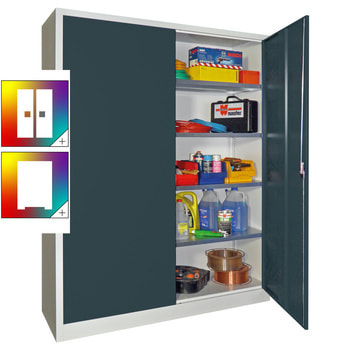 Flügeltürenschrank - Vollblechtüren - 1.950x1.500x600 mm (HxBxT) - 4 Einlegeböden verzinkt - Zylinderschloss - Farbe wählbar 