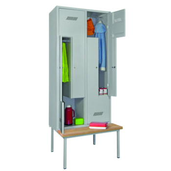 Z-Kleiderschrank m. Sitzbankuntergestell - Buchenleisten - 2.150x800x800 mm (HxBxT) - 4 Fächer - Zylinderschloss - Farbe wählbar 