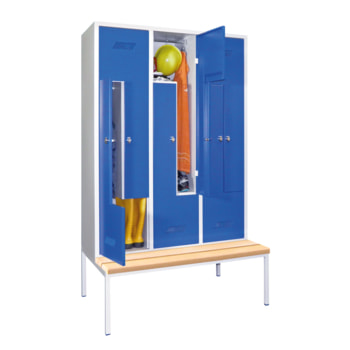 Z-Kleiderschrank m. Sitzbankuntergestell - Buchenleisten - 2.150x1.200x800 mm (HxBxT) - 6 Fächer - Zylinderschloss - Farbe wählbar 