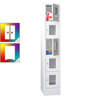 Schließfachschrank - Sichtfenstertüren - 5 Fächer a 300 mm - 1.850x300x500 mm (HxBxT) - Sockel - Zylinderschloss - Farbe wählbar 