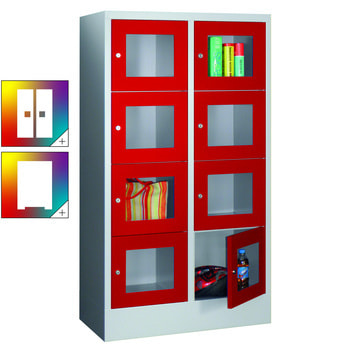 Schließfachschrank - Sichtfenstertüren - 8 Fächer a 400 mm - 1.518x800x500 mm (HxBxT) - Sockel - Drehriegel - Farbe wählbar 