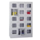 Beispielabbildung: Schließfachschrank mit Sichtfenstern, 15 Fächern (Zylinderschloss), Korpus und Front in Lichtgrau (RAL 7035)