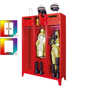 Feuerwehrschrank - 3 Abteile - Ablagefach mit Tür, Einwurfschlitz - 2.100 x 1.230 x 500 mm (HxBxT) - Farbe wählbar 