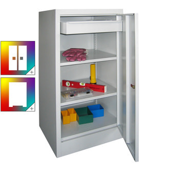 Stahlschrank - 1 Vollblechtür - Zylinderschloss - 2 Einlegeböden, 1 Schublade - 1.000x500x500 mm (HxBxT) - Farbe wählbar 