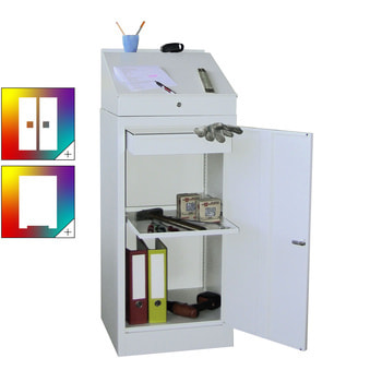 Stehpult mit Schrank - Vollblechtür - Zylinderschloss - 1 Einlegeboden, 1 Schublade - 1.270x500x500 mm (HxBxT) - Farbe wählbar 