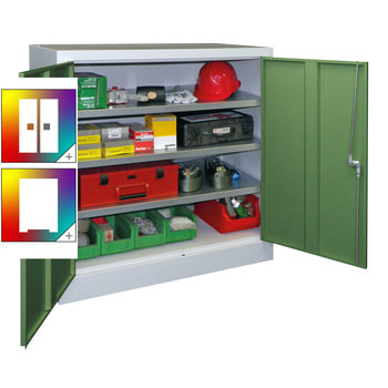 Stahlschrank - Vollblechtür - 2 Einlegeböden, 2 Ausziehböden, 2 Schubladen - 1.000x1.000x500 mm (HxBxT) - Farbe wählbar 