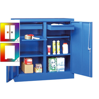 Stahlschrank - Vollblechtüren, einzeln verschließbar - Trennwand - 4 Böden, 2 Schubladen - 1.000x1.000x500 mm (HxBxT) - Farbe wählbar 