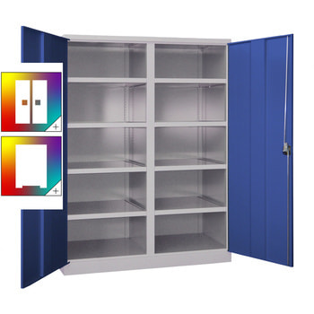 Schwerlastschrank - Vollblechtüren - Trennwand - 8 Böden - 1.950x1.470x630 mm (HxBxT) - Farbe wählbar 