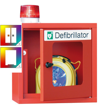 Defibrillatorenschrank mit akustischem und optischem Alarm - 490x400x220 mm (HxBxT) - Sichtfenster - Farbe wählbar 