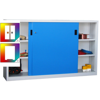 Schiebetürenschrank - Vollblechtüren - 1.200x2.000x400 mm (HxBxT) - 4 Böden, verzinkt - Zylinderschloss - Farbe wählbar 