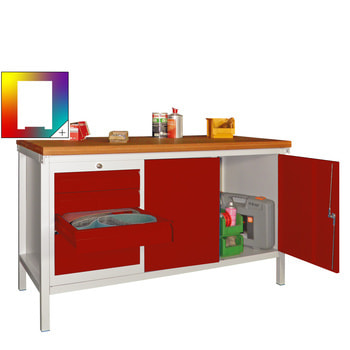 Werkbank mit Schubladenblock und Schrank - Traglast 1.050 kg - 900 x 1.500 x 700 (HxBxT) - Farbe wählbar 
