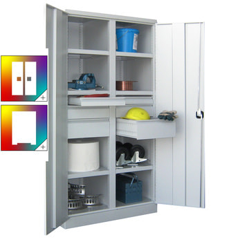 Schwerlastschrank - Vollblechtüren - Trennwand - 6 Böden, 6 Schubladen - 1.950x1.040x630 mm (HxBxT) - Farbe wählbar 