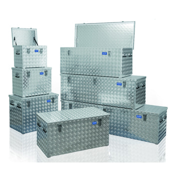 Riffelblech Aluminiumbox - Transportbehälter - Deckel mit Gasdruckdämpfer - Griffe und Verschlüsse aus Edelstahl - Volumen wählbar 