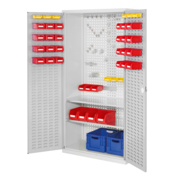 Beispielabbildung Werkzeugschrank: hier mit Türen in lichtgrau (RAL 5035) (Werkzeug, Werkzeughalter u. Kisten nicht im Lieferumfang enthalten) Beispielabbildung Werkzeugschrank: hier mit Türen in lichtgrau (RAL 5035) (Werkzeug, Werkzeughalter u. Kisten nicht im Lieferumfang enthalten)