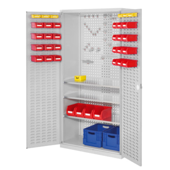 Beispielabbildung Werkzeugschrank: hier mit Türen in lichtgrau (RAL 5035) (Werkzeug, Werkzeughalter u. Kisten nicht im Lieferumfang enthalten) Beispielabbildung Werkzeugschrank: hier mit Türen in lichtgrau (RAL 5035) (Werkzeug, Werkzeughalter u. Kisten nicht im Lieferumfang enthalten)