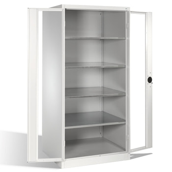 C+P XXL Großraum Werkzeugschrank, Materiallager, Stahlschrank mit Sichtfenstertüren, 4 Fachböden, Farbe wählbar, 1.950 x 930 x 800 (HxBxT) 