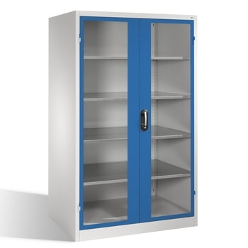 C+P XXL Großraum Werkzeugschrank, Materiallager, Stahlschrank mit Sichtfenstertüren, 4 Fachböden, Farbe wählbar, 1.950 x 1.200 x 800 (HxBxT) 