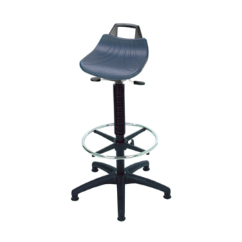 Hocker, Stehhilfe mit Fußring - Sitzhöhe 610-860 mm - Kunststoff Fußkreuz mit Gleitern - Sitzmaterial wählbar 