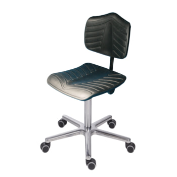 Arbeitsstuhl - ergonomische Polster - Sitzhöhe 460-650 mm - PU supersoft, schwarz - Aluminium Fußkreuz - Rollen - Sitzneige wählbar 