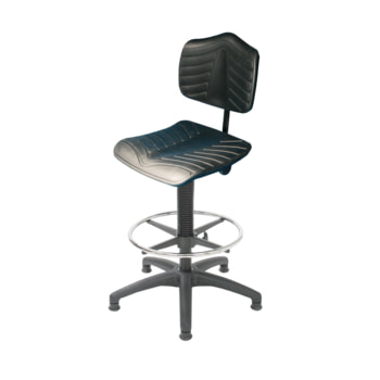 Arbeitsstuhl - ergonomische Polster - Fußring - Sitzhöhe 530-790 mm - PU supersoft, schwarz - Kunststoff Fußkreuz - Gleiter - Sitzneige wählbar 