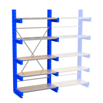 Kragarmregal, Schwerlastregal - 2.000 x 520 mm (HxT) - Feldbreite 1.000 mm - 250 kg - mit Fachböden 