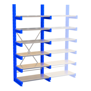 Kragarmregal, Schwerlastregal - 2.500 x 620 mm (HxT) - Feldbreite 1.000 mm - 250 kg - mit Fachböden 