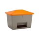 Beispielabbildung Streugutbehälter mit grauem Korpus und orangem Deckel, 700 l: hier in der Ausführung mit Entnahmeöffnung