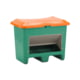 Beispielabbildung Streugutbehälter mit Einfahrtaschen und Entnahmeöffnung, 200 l: hier in der Ausführung mit grünem Korpus und orangem Deckel.