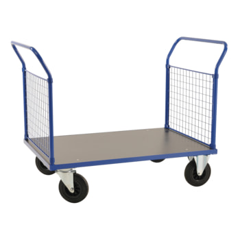 Doppelstirnwandwagen - Drahtgitter - Tragkraft 500 kg - blau - Höhe 1.020 mm - Ladefläche wählbar Doppelstirnwandwagen - Drahtgitter - Tragkraft 500 kg - blau - Höhe 1.020 mm - Ladefläche wählbar