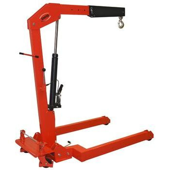Werkstattkran, Montagekran, Hebekran, max. Tragkraft 500 kg, Fahrgestell parallel, klappbar, manuelle Handpumpe, Motorheber, rot/schwarz