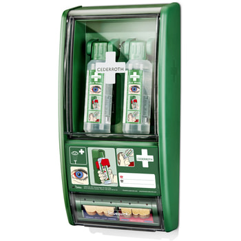 Augenspülstation mit 2 x 500 ml Augenspülflasche und Pflasterspender, Augendusche, Erste Hilfe, zur Wandmontage, neutralisiert Säuren und Akalien Augenspülstation mit 2 x 500 ml Augenspülflasche und Pflasterspender, Augendusche, Erste Hilfe, zur Wandmontage, neutralisiert Säuren und Akalien